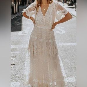 Womens White A Line Maxi Lace Dress